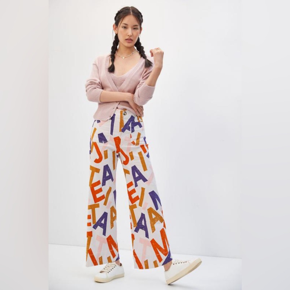 Rare Maeve Je T’aime Collette Cropped Wide-Legged Pants